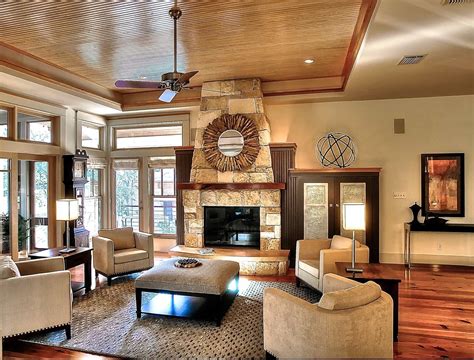 As previously mentioned the coffered ceiling refers to multiple squares in the grid. Tray Ceiling And Stone Fireplace For Modern Living Room ...