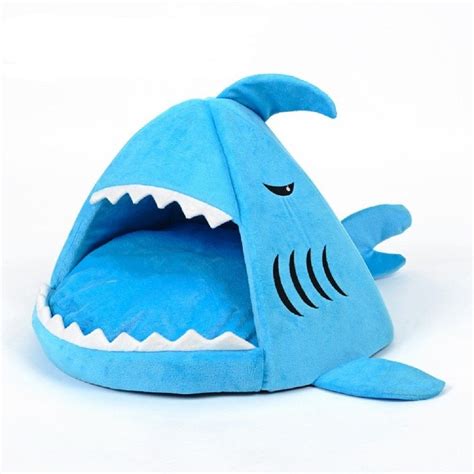 Sky Blue Shark Bed For Small Cat Dog Cave Bed Removable Cushion