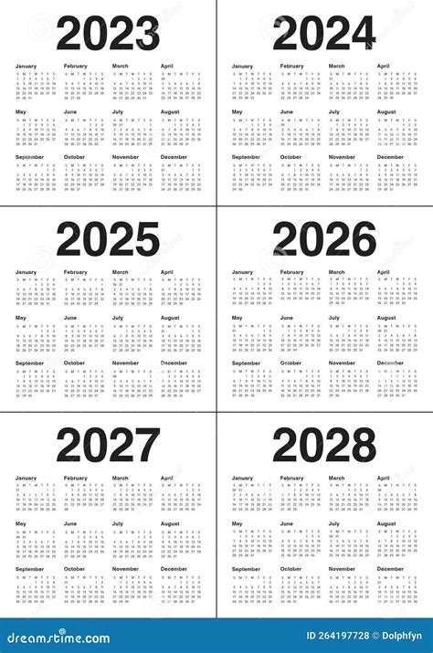 2023 2028 Year Calendar Design Vector Illustration