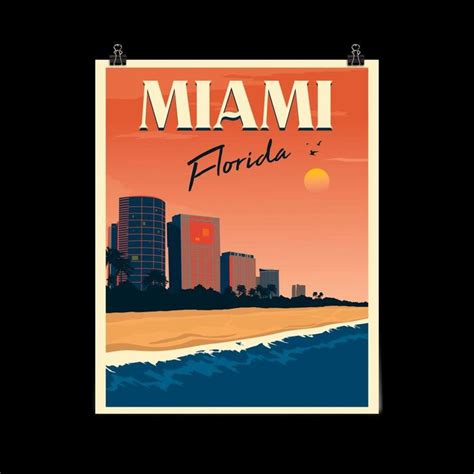 Miami Florida Vintage Travel Poster Enhanced Matte Paper Print ⁣ By