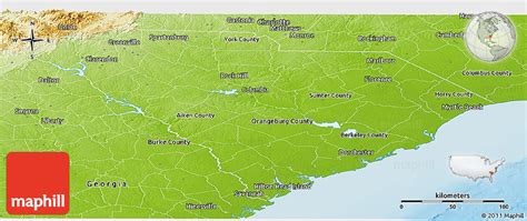 Physical Panoramic Map Of South Carolina
