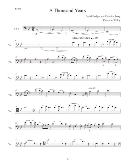A Thousand Years Solo Cello Free Music Sheet 2023