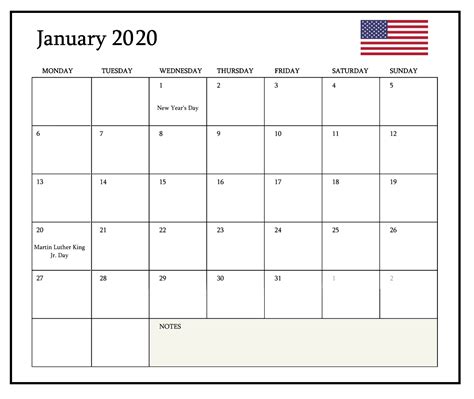 January 2020 Calendar Usa Holiday Calendar Calendar Usa Federal