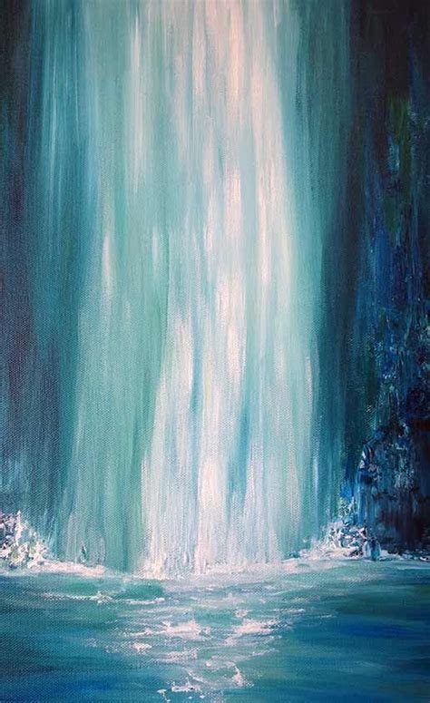 Blue Falls Liz W Waterfall Painting Close Up More Waterfall