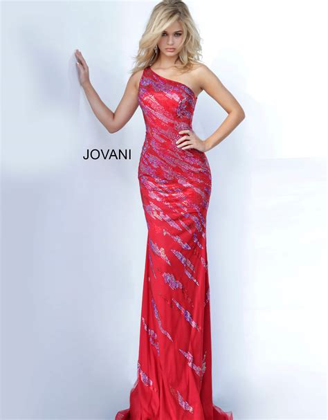 Jovani 00685 Red One Shoulder Fitted Prom Dress