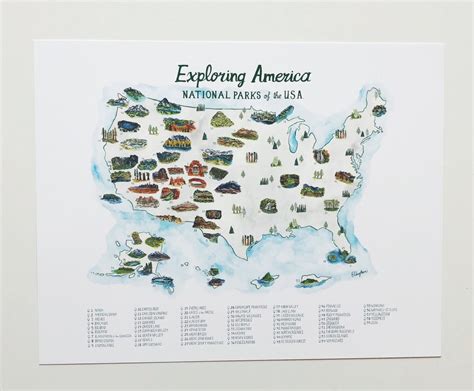 National Parks Map With Checklist With Updated 63 Parks Etsy