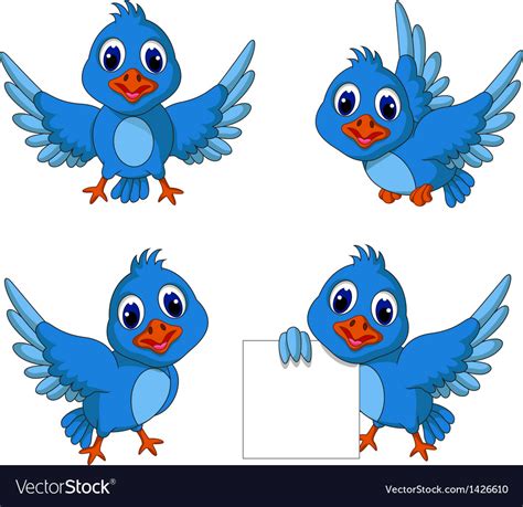 Cute Blue Bird Cartoon Collection Royalty Free Vector Image