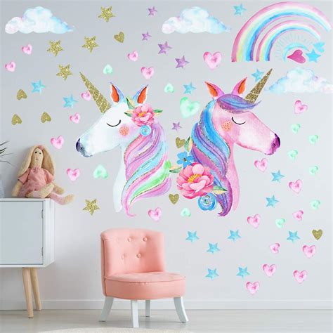 Outus 3 Sheets Unicorn Wall Decal Stickers Large Size Unicorn Rainbow