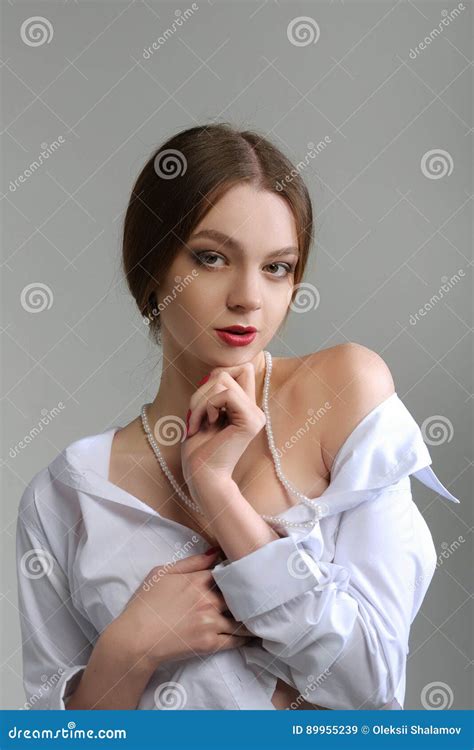 Girl Takes Off Her Clothes And Bare Her Shoulders Stock Image Image