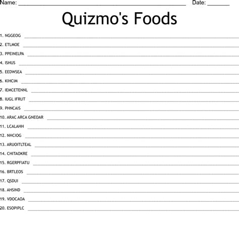 Quizmos Foods Word Scramble Wordmint