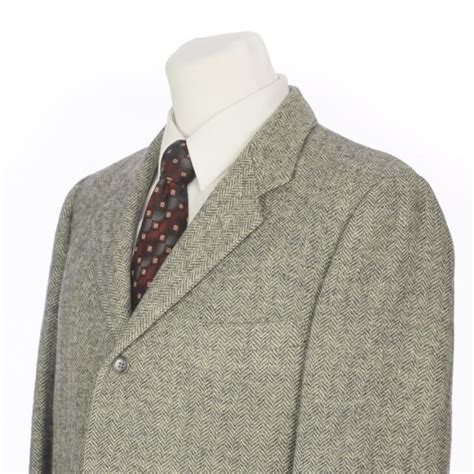 Vintage Harris Tweed Scottish Wool Gray Herringbone Sport Coat 42