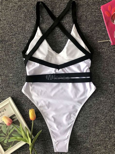 One Piece Swimsuits For Women White Sash Sweetheart Neck Cross Front