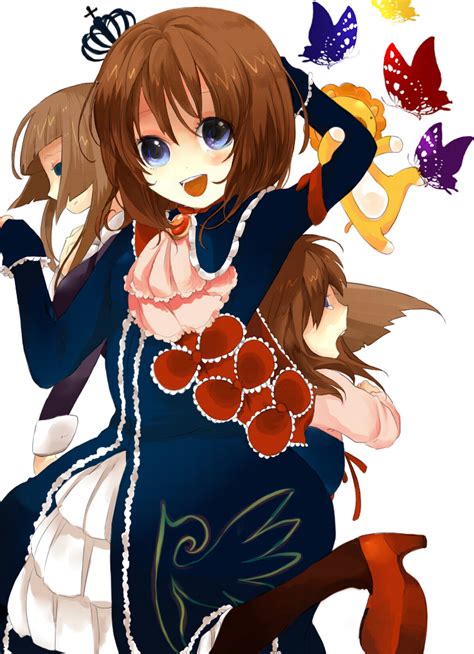 Safebooru Blue Eyes Brown Hair Butterfly Crown Dress Smile Umineko No Naku Koro Ni Ushiromiya