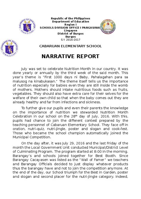 Narrative Report On Nutrition Month 2018 2019 Nutrition Pics