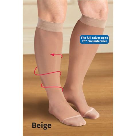 Support Plus® Womens Sheer Closed Toe Wide Calf Moderate Compression Knee High Stockings Knee