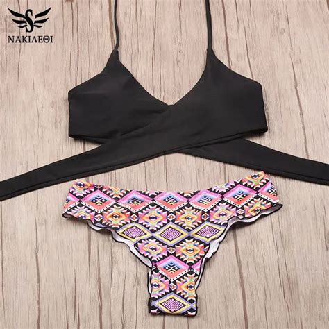 Nakiaeoi 2019 Sexy Cross Brasil Bikini Wanita Swimwear Swimsuit Push Up Bikini Set Halter Top