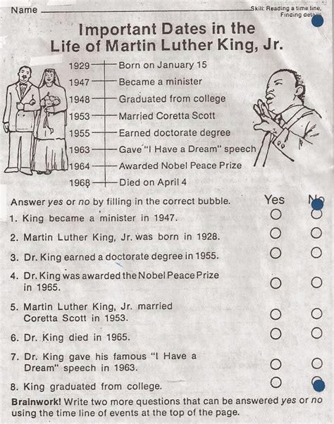 Elementary School Enrichment Activities Martin Luther King Day Worksheets