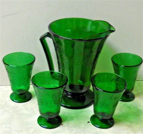 Hazel Atlas Repo Green Florentine Depression Glass Footed Pitcher 4