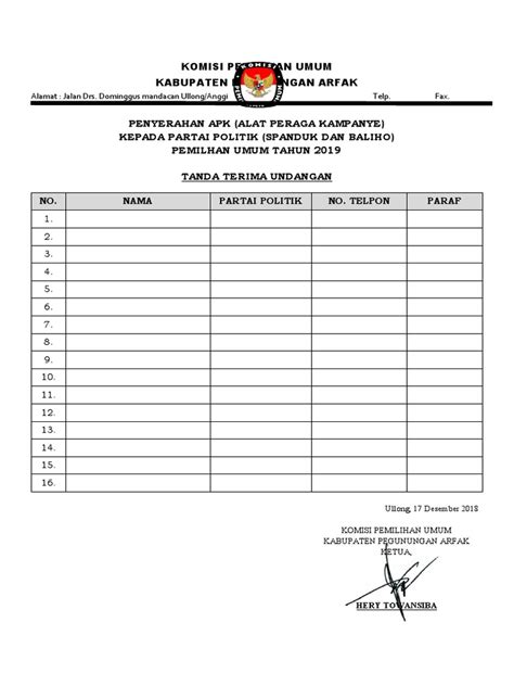Daftar Tanda Terima Undangan Pdf