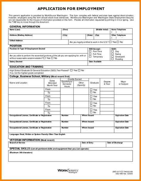 Printable Generic Job Application Forms Printable Forms Free Online