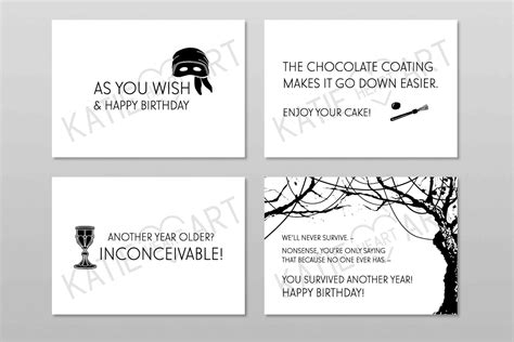Princess Bride Set Of 4 Happy Birthday Cards Digital Download Etsy