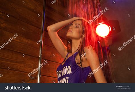 Portrait Sexy Woman Shower Fashion Art Stock Photo