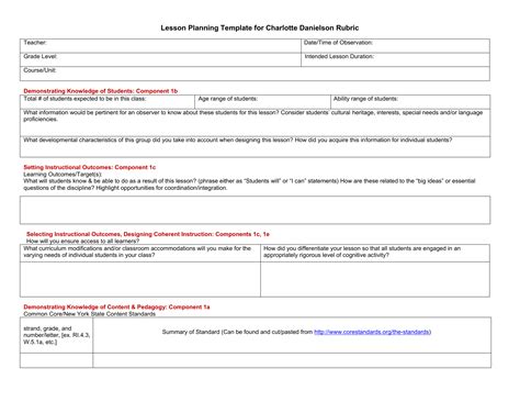 This page contains creative lesson plan templates in different categories: Example Of Danielson Teacher Observation Template - Template Walls