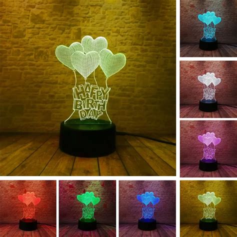 New Happy Birthday 3d Visual Led Nightlight Touch Usb Table Lampara