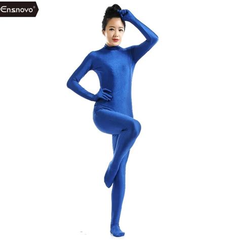 Ensnovo Blue Spandex Zentai Full Body Skin Tight Jumpsuit Zentai Suit Bodysuit Costume For Women