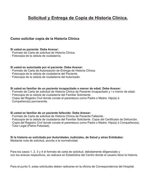 Ejemplo De Carta Solicitud De Historia Clinica Modelo De Informe