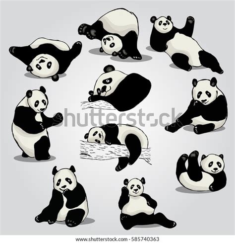 Set Stylized Doodle Pandas Different Positions Stock Vector Royalty