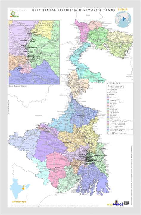 Barrackpore — a suburban town of greater kolkata. West Bengal Districts, Locations, Demographic-Political map (English) Size 18 x 11 inches ...