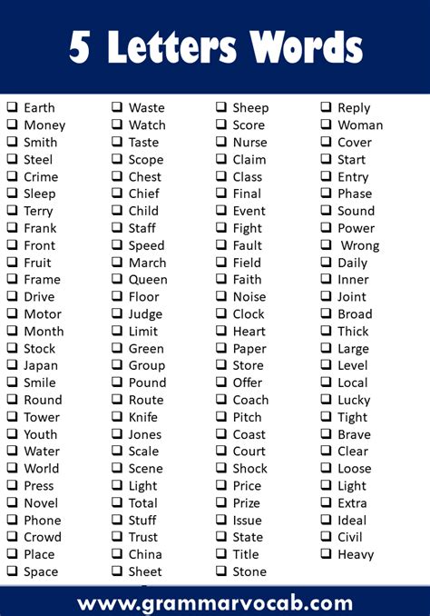 A List Of 5 Letter Words 750 Words Grammarvocab