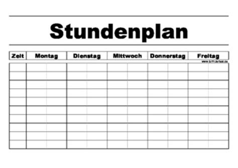 Die aktuelle tabelle der bundesliga für die saison 2020/21: Stundenplan als Tabelle | Pdf-Vorlage zum Ausdrucken