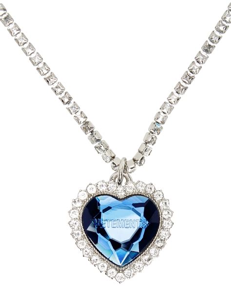 Vetements Blue Crystal Heart Necklace Vetements