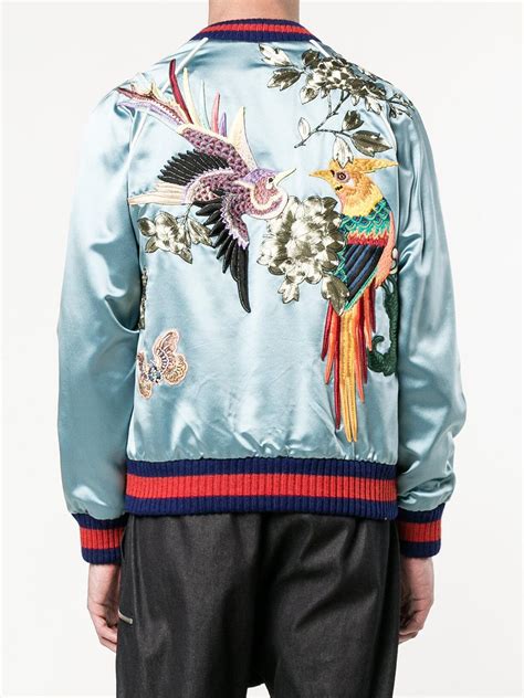Lyst Gucci Bird Embroidered Bomber Jacket In Blue For Men