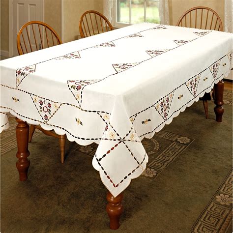 Violet Linen Orchid Embroidered Vintage Design Cutwork Tablecloth