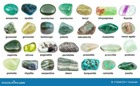 Collage Of Various Green Gemstones With Names Stock Photo Image Of