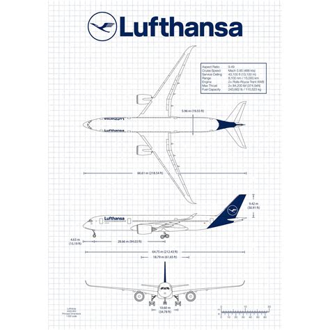 Lufthansa Airbus A350 Aircraft Print Poster Wall Art Blueprint Etsy