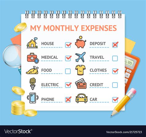 Monthly Expenses Realistic Detailed 3d Concept Vector Image