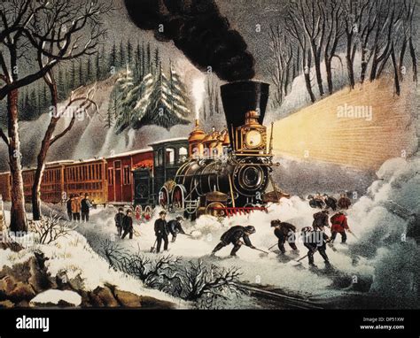 American Railroad Scene Snow Bound Lithograph Currier And Ives 1871