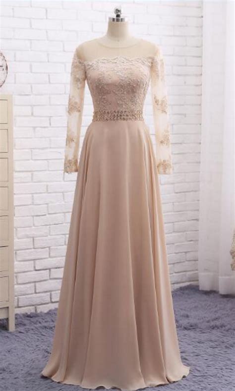 Long Sleeve Champagne Party Dress Evening Dresses In 2021 Prom