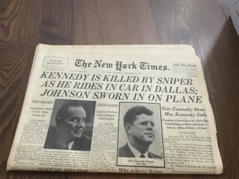 New York Times Saturday Nov 23 1963 John F Kennedy Jfk Killed By Sniper