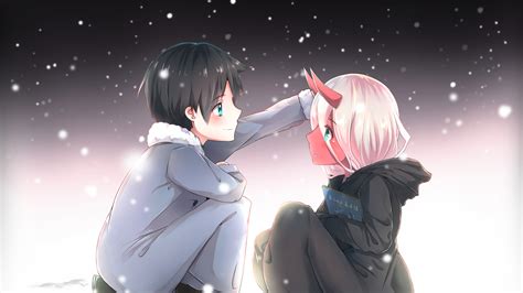 Darling In The Franxx Red Face Zero Two Hiro With Background Of Black