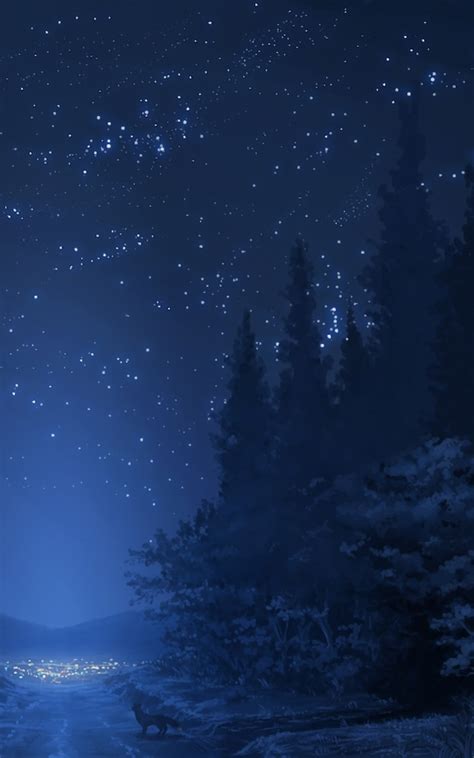 Download 1200x1920 Anime Landscape Forest Night Stars