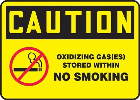 Osha Safety Sign Caution Oxidizing Gases Stored Within No Smoking
