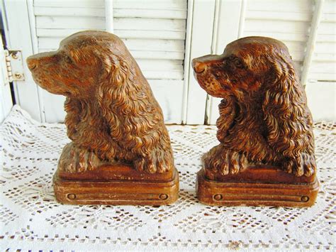 Vintage Pair Spaniel Dog Bookends Home Decor Vintage Library