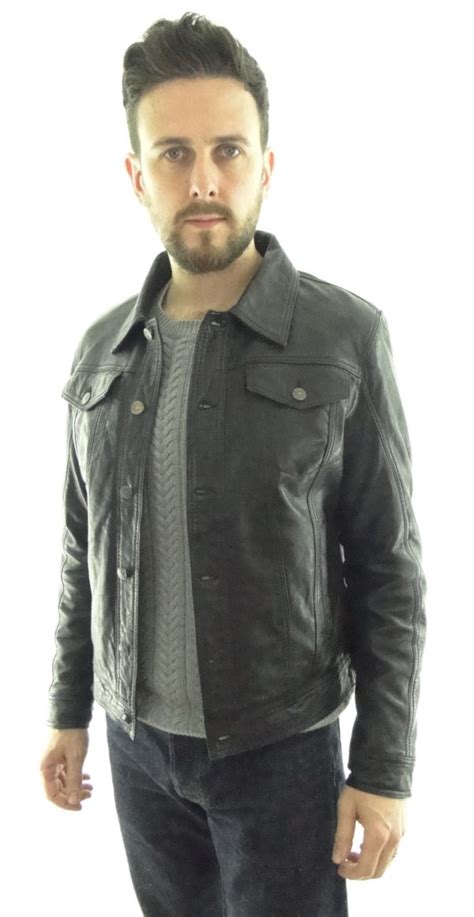 Mens Leather Denim Style Jacket In Black Radford Leather Fashions