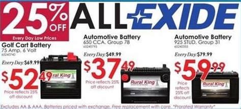 I asked the cashier if someone could bring in the battery core. Rural King Black Friday: Exide 650 CCA Group 78 Automotive ...