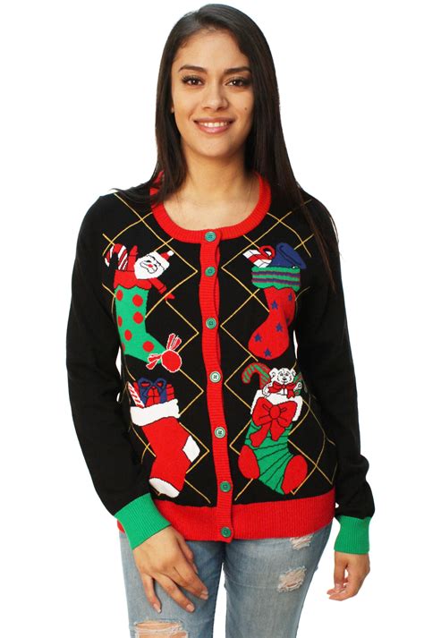 Ugly Christmas Sweater Women S Stuffed Stocking Cardigan Sweater